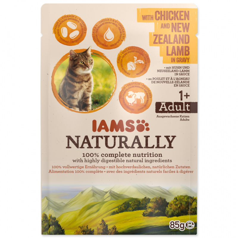 Iams Naturally Cat kuře & jehněčí v omáčce 85g