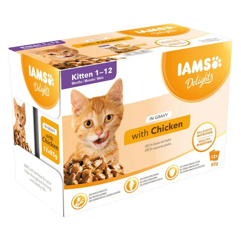 Iams Cat Kitten 12x85g kuře v omáčce