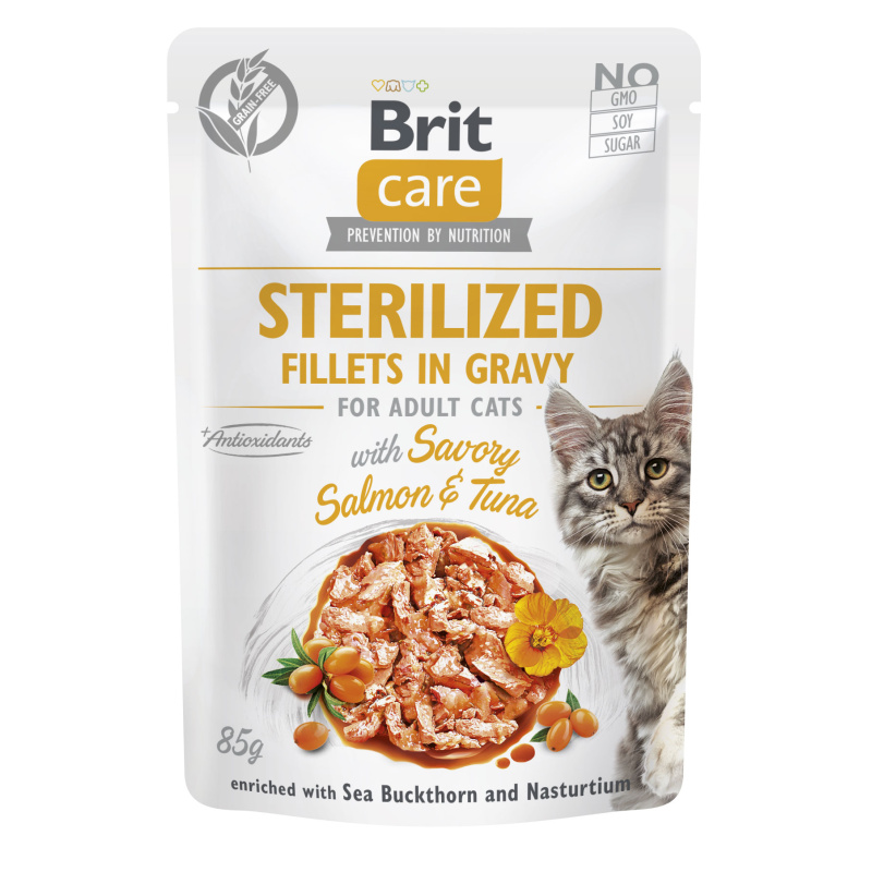 BRIT CARE Cat Fillets Gravy Sterilised Salmon&Tuna 85g