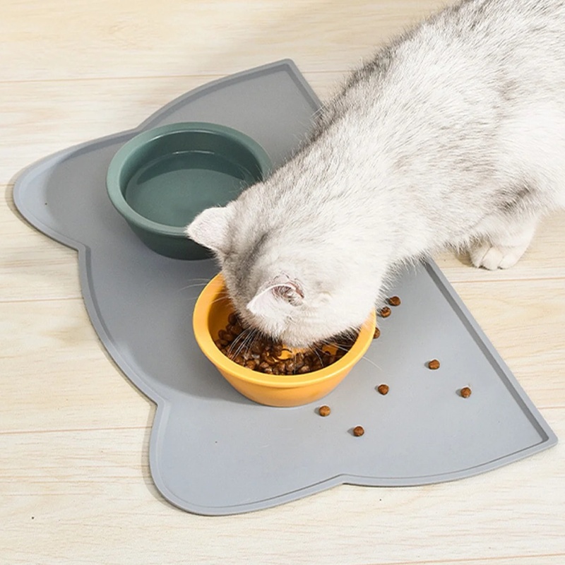 Silikonová podložka pod misky Cat Head šedá